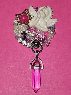 Handcrafted Pink Angel Pendant Phone Grip – Decorative Crystal Drop